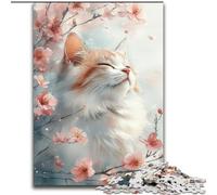 Puzzle da 1000 pezzi per adulti e adolescenti, gatto acquerello e fiori di ciliegio, giocattoli e giochi educativi per adulti e adolescenti dimensioni 26x38cm