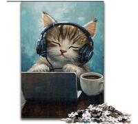 Puzzle da 1000 pezzi per adulti e adolescenti, gatto che ascolta musica, gioco per famiglie, antistress, sfida difficile, un'opera d'arte per bambini dai 14 anni in su dimensioni 50x75cm