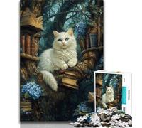 Puzzle da 1000 pezzi per adulti e adolescenti, gatto che dorme su una libreria, puzzle per adolescenti, adatto come decorazione da scrivania per bambini dai 14 anni in su (dimensioni 75x50cm)