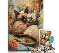 Puzzle da 1000 pezzi per adulti e adolescenti Gatto che dorme tra i fiori, sfida di intelligenza cerebrale, giocattoli avvincenti, regalo di compleanno, regali, arte murale 38x26cm