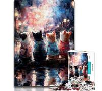 Puzzle da 1000 pezzi per adulti e adolescenti, gatto che guarda i fuochi d'artificio, gioco per famiglie, antistress, sfida difficile, migliora l'amore tra coppie, 75x50cm