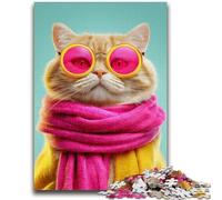 Puzzle da 1000 pezzi per adulti e adolescenti, gatto che indossa una sciarpa, antistress, sfida difficile, ideale come regalo per tutta la famiglia, 50x75cm
