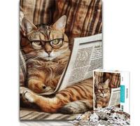 Puzzle da 1000 pezzi per adulti e adolescenti,gatto che legge il giornale,puzzle da 1000 pezzi,giochi di attività per famiglie stimolanti,giocattolo fai da te per regali di decorazioneda parete