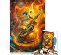Puzzle da 1000 pezzi per adulti e adolescenti Gatto che suona il sassofono Fatto di carta，per 14+ Giocattoli educativi Offerti come regali per tutta la famiglia。misurare：26x38cm