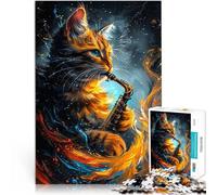 Puzzle da 1000 pezzi per adulti e adolescenti Gatto che suona il sassofono Fatto di carta,per età pari o superiore a 14 anni Taglio di precisione Decorazioni e regali unici per la casa。
