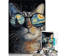 Puzzle da 1000 pezzi per adulti e adolescenti, gatto con gli occhiali, aiuta il cervello a esercitare i giocattoli avvincenti per coltivare la pazienza, decorazione perfetta (38x26cm)