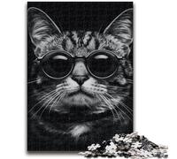 Puzzle da 1000 pezzi per adulti e adolescenti, gatto con gli occhiali, aiuta il cervello a esercitare i giocattoli avvincenti per coltivare la pazienza, collezione di artisti, belle arti, 26x38cm