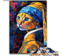Puzzle da 1000 pezzi per adulti e adolescenti Gatto con l'orecchino di perla, gioco per famiglie e decorazioni per la casa uniche e regali per bambini dai 14 anni (dimensioni 26x38cm)