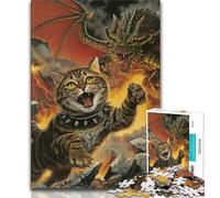 Puzzle da 1000 pezzi per adulti e adolescenti Gatto contro Drago, antistress, per ammazzare il tempo in casa, con Babbo Natale (38x26cm)