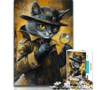 Puzzle da 1000 pezzi per adulti e adolescenti, gatto detective, difficile da completare ma divertente e umoristico, regalo di compleanno, regali, decorazione murale 38x26cm