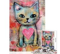 Puzzle da 1000 pezzi per adulti e adolescenti gatto di San Valentino con cuore amorevole giocattolo con tecnica mista decorazione da parete regali di Babbo Natale segreto giochi divertenti