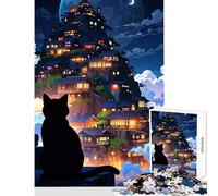 Puzzle da 1000 pezzi per adulti e adolescenti gatto nero che domina un villaggio giapponese decorazione per la casa giocattoli opere d'arte regali giochi divertenti migliorare l'amore tra coppie
