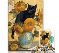 Puzzle da 1000 pezzi per adulti e adolescenti, gatto nero e girasole, aiuta il cervello a esercitare i giocattoli avvincenti per coltivare la pazienza, decorazione perfetta (75x50cm)