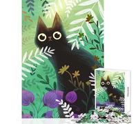 Puzzle da 1000 pezzi per adulti e adolescenti gatto nero nella vegetazione decorazione per la casa giocattoli regali di compleanno gioco impossibile stimolante intellettuale dimensioni 38x52cm