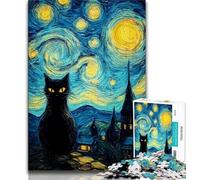 Puzzle da 1000 pezzi per adulti e adolescenti Gatto nero sotto il cielo stellato, giocattoli per la decorazione della casa antistress per trascorrere il tempo in casa (75x50cm)