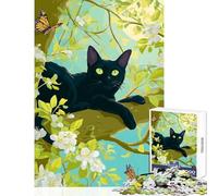 Puzzle da 1000 pezzi per adulti e adolescenti gatto nero su un albero in fiore decorazione per la casa giocattoli opere d'arte regali giochi divertenti migliorare l'amore tra coppie dimensioni 38x52cm