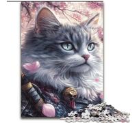 Puzzle da 1000 pezzi per adulti e adolescenti, gatto ninja giapponese, gioco stimolante e gioco per famiglie con pezzi completamente interconnessi e di forma casuale (dimensioni 26x38cm)