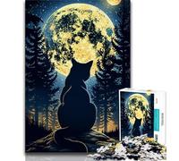 Puzzle da 1000 pezzi per adulti e adolescenti Gatto sotto la luna, gioco educativo per famiglie, decorazione da parete, regali unici per compleanno e Natale, 38x26cm