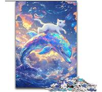 Puzzle da 1000 pezzi per adulti e adolescenti Gatto su un delfino, giocattoli educativi per l'apprendimento Giochi per famiglie Migliorano l'amore tra coppie 50x75cm