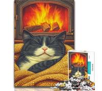 Puzzle da 1000 pezzi per adulti e adolescenti Gatto vicino al camino per adolescenti giocattolo educativo intellettuale decomprimente regalo di compleanno 75x50cm