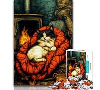Puzzle da 1000 pezzi per adulti e adolescenti Gatto vicino al camino Puzzle per adulti giocattoli educativi per l'apprendimento Giochi per famiglie Regali per amici e parenti 26x38cm