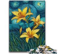 Puzzle da 1000 pezzi per adulti e adolescenti, gigli gialli nel cielo notturno, sfida difficile, antistress, ideale come regalo per tutta la famiglia, 26x38cm