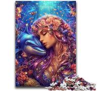 Puzzle da 1000 pezzi per adulti e adolescenti, giochi educativi fai da te con delfini e ragazze, ideale come regalo per tutta la famiglia, 50x75cm
