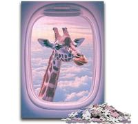 Puzzle da 1000 pezzi per adulti e adolescenti, giraffa fuori dal finestrino dell'aereo, giocattoli educativi per l'apprendimento, regali di compleanno unici per età 14+ 26X38CM