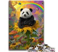 Puzzle da 1000 pezzi per adulti e adolescenti Girasole e Panda, antistress, per trascorrere il tempo in casa, con poster abbinato e foglio di quiz, 50x75cm