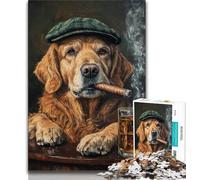 Puzzle da 1000 pezzi per adulti e adolescenti Golden Retriever che fuma, per gioco educativo, giocattolo, idee regalo per bambini dai 14 anni in su, 38x26cm