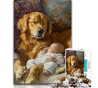 Puzzle da 1000 pezzi per adulti e adolescenti, Golden Retriever e cucciolo, sfida difficile antistress, ogni pezzo è unico, gioco divertente e stimolante per tutta la famiglia, 50x75cm