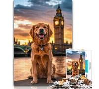 Puzzle da 1000 pezzi per adulti e adolescenti Golden Retriever sotto il Big Ben Puzzle da 1000 pezzi, giochi divertenti per famiglie, ideale come regalo per tutta la famiglia (dimensioni 75x50cm)