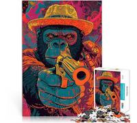 Puzzle da 1000 pezzi per adulti e adolescenti Gorilla che mira con una pistola ，Adatto a partire dai 14 anni Sfida di gioco giocattolo educativo È ideale come regalo per tutta la famiglia。