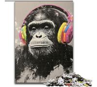 Puzzle da 1000 pezzi per adulti e adolescenti Gorilla con cuffie, giocattoli, giochi educativi, decorazione murale antistress (dimensioni 50x75cm)