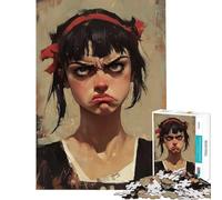 Puzzle da 1000 pezzi per adulti e adolescenti Grumpy Girl ritratto vintage espressivo con carattere puzzle per adulti giochi divertenti corsa a velocità manuale ideale come regalo (dimensioni 50x75cm)