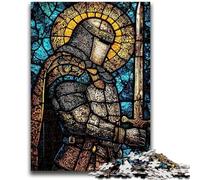 Puzzle da 1000 pezzi per adulti e adolescenti, Guerriero in vetro colorato, giochi educativi, decorazione per la casa, adatto per la decorazione del desktop, 50x75cm
