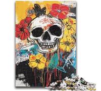 Puzzle da 1000 pezzi per adulti e adolescenti in stile Basquiat con fiori e teschi per bambini dai 14 anni in su Interessanti regali per ridurre lo stress per amici e familiari, 50x75cm
