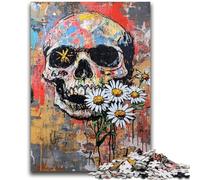 Puzzle da 1000 pezzi per adulti e adolescenti in stile Basquiat con fiori e teschi per bambini dai 14 anni in su Interessanti regali per ridurre lo stress per amici e familiari, 50x75cm