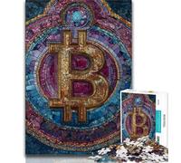 Puzzle da 1000 pezzi per adulti e adolescenti, in vetro colorato, raffigurante Bitcoin, per giochi educativi, giocattoli, regali di compleanno, decorazioni murali (38x26cm)