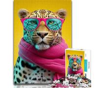 Puzzle da 1000 pezzi per adulti e adolescenti, leopardo che indossa una sciarpa, aiuta il cervello a esercitare giocattoli avvincenti per coltivare la pazienza, decorazione perfetta 38x26cm