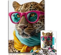 Puzzle da 1000 pezzi per adulti e adolescenti, leopardo che indossa una sciarpa, gioco per famiglie, antistress, sfida difficile, migliora l'amore tra coppie, 50x75cm