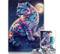 Puzzle da 1000 pezzi per adulti e adolescenti, leopardo delle nevi sotto la luna, antistress, per ammazzare il tempo durante le vacanze, per migliorare l'amore tra coppie, 38x26cm