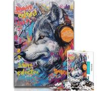 Puzzle da 1000 pezzi per adulti e adolescenti Lupo con cuffie, giocattoli educativi per l'apprendimento Giochi per famiglie Adatto per la decorazione del desktop 75x50cm