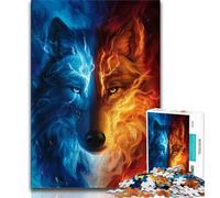 Puzzle da 1000 pezzi per adulti e adolescenti lupo di ghiaccio e fuoco puzzle per adulti antistress sfida difficile regali di Babbo Natale segreto 75x50cm