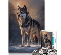 Puzzle da 1000 pezzi per adulti e adolescenti, lupo in piedi nella neve, arte a carboncino, per ammazzare il tempo in casa, decorazione per la casa (38x26cm)