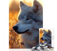 Puzzle da 1000 pezzi per adulti e adolescenti lupo in un campo dorato al tramonto decorazione da parete regali di Babbo Natale segreto giochi divertenti per migliorare l'amore tra coppie 38x26cm