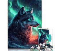 Puzzle da 1000 pezzi per adulti e adolescenti Lupo sotto l'aurora, aiuta il cervello a esercitare giocattoli avvincenti per coltivare la pazienza Decorazione perfetta 38x26cm