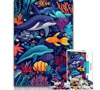 Puzzle da 1000 pezzi per adulti e adolescenti, mondo degli animali marini, difficile da completare ma divertente e umoristico, compleanni e anniversari (75x50cm)