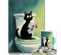 Puzzle da 1000 pezzi per adulti e adolescenti, motivo artistico astratto con gatto nero, difficile da completare ma divertente e umoristico, regalo di compleanno, regali, decorazione murale 38x26cm