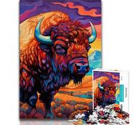 Puzzle da 1000 pezzi per adulti e adolescenti, motivo: bufalo psichedelico, decorazione per la casa con carboncino, ideale per trascorrere momenti di relax (75x50cm)